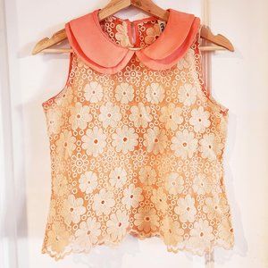 Floral Lace Sleeveless Peter Pan Collar Top